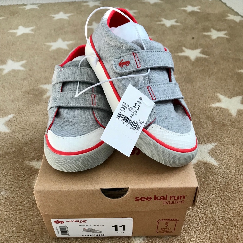 See Kai Run basics for target—gray and red sneaker